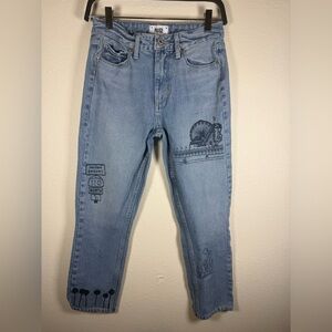 Paige Sarah High Rise Straight Crop Briezy Jeans Size 27 Graphic Print
